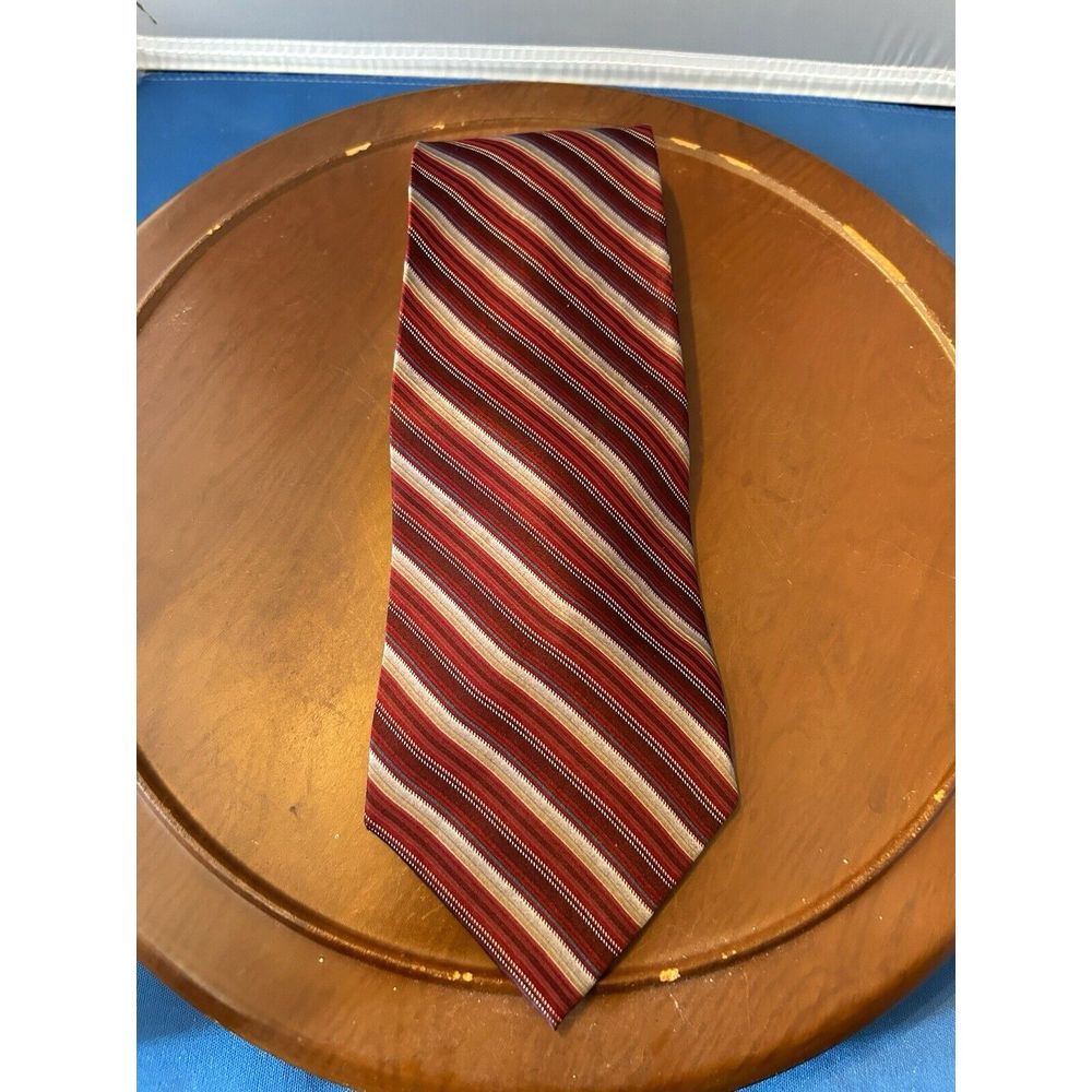 Puritan Stain Resistant Men's Red 100% Silk Tie Striped Necktie